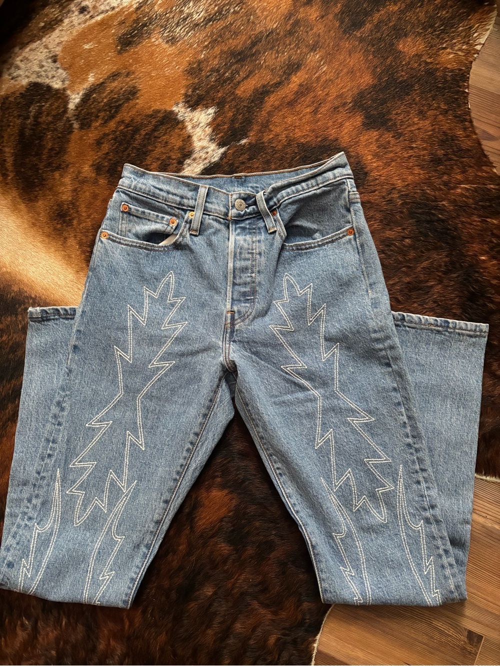 Levi's Light Blue Straight Leg Jeans with White Stitching